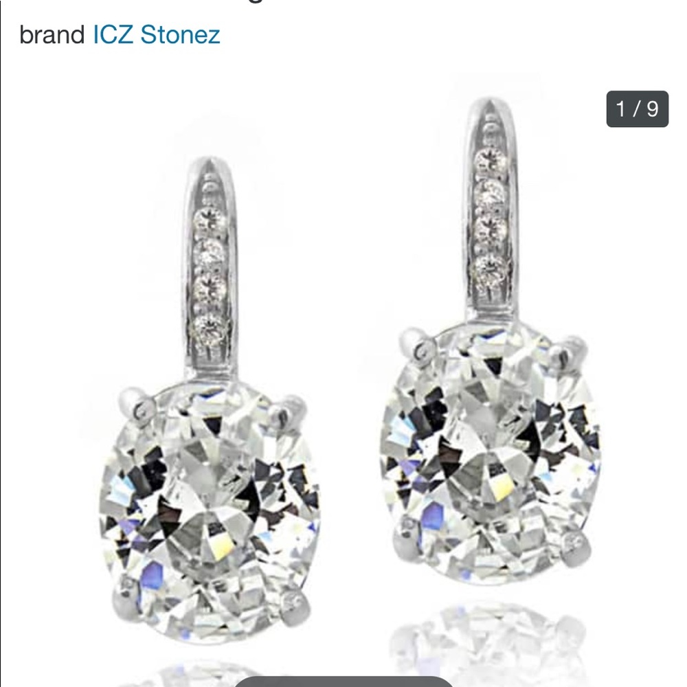 CZ oval leverback earrings